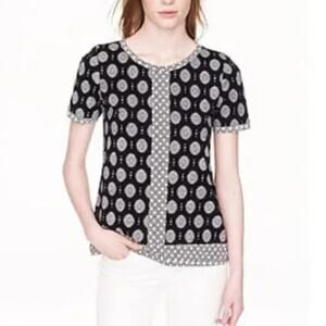 J CREW Cotton Mixed Print Medallion Short Sleeve Blouse Top Black Gray Size XS
